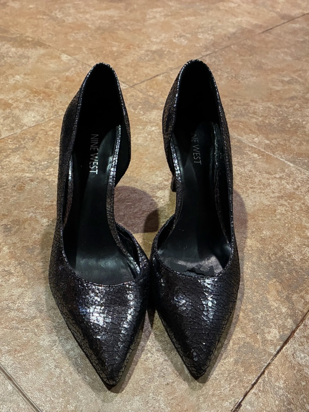 Nine West Black Textured Pointed-Toe D'Orsay Pump